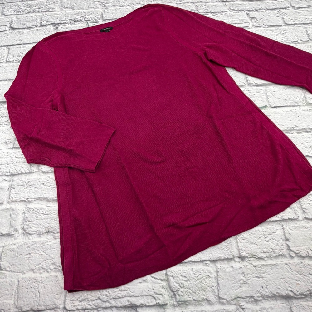 Talbots Womens XL Deep Pink Fine Knit Lightweight 3/4 Sleeve Boat Neck Sweater